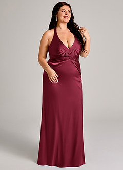 Azazie Valerie Robes de demoiselle d'honneur Robe Sirène en Satin extensible Plissé Bourgogne image7
