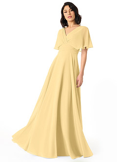Azazie Pamela Bridesmaid Dresses Butter A-Line V-Neck Pleated Chiffon Dress image1