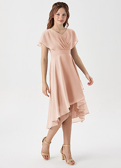Azazie Graciela Junior A-Line Plisseret Chiffon Asymmetrisk Junior brudepige Kjole image5