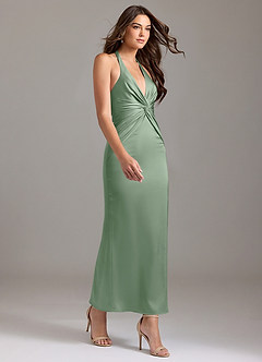 Azazie Valerie Bridesmaid Dresses Matcha Mermaid Pleated Stretch Satin Dress image4