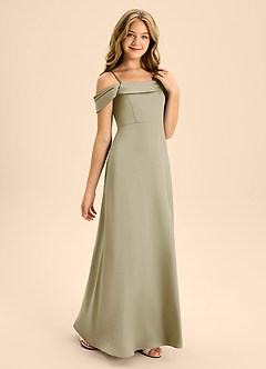 Azazie Anselie Junior Moss Green A-Line Off the Shoulder Stretch Satin Dress image5