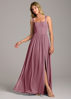 Azazie Rosaline Bridesmaid Dresses Vintage Mauve A-Line Side Slit Chiffon Dress image1