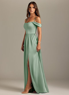 Azazie Calianna Bridesmaid Dresses Agave A-Line Off the Shoulder Stretch Satin Convertible Dress image6