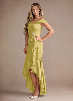 Azazie Billings Mother of the Bride Dresses Canary Mermaid Off the Shoulder Stretch Satin Dress image2
