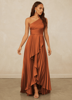 Christian Siriano Bridal for Azazie 1008 Bridesmaid Dresses Cinnamon A-Line One Shoulder Stretch Satin Dress image3