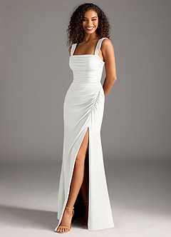 Azazie Jesaphine Bridesmaid Dresses White Sheath Bow Chiffon Dress image1