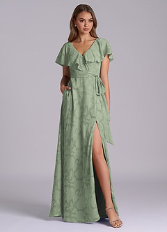 Azazie Lainey Abiti da Damigella Abito A-Line in Burnout Floreale Con Tasche Agave image3