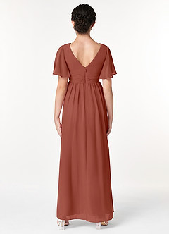 Azazie Temeka Junior Auburn A-Line Pleated Chiffon Dress image2