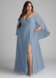 Azazie Cienna Bridesmaid Dresses Dusty Blue A-Line Off the Shoulder Chiffon Dress image9