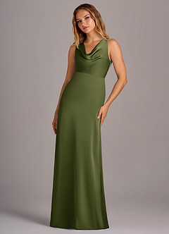 Azazie Wrenlee Bridesmaid Dresses Olive A-Line Stretch Satin Dress image5
