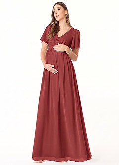 Azazie Verna Maternity Bridesmaid Dresses A-Line V-Neck Ruched Chiffon Floor-Length Dress image1