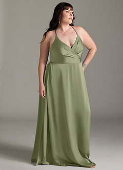 Azazie Davis Robes de demoiselle d'honneur Robe Trapèze en Satin extensible Plissé Sauge Des Jardins image9