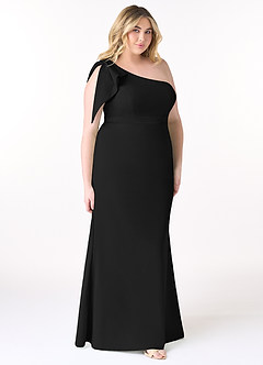 Azazie Rinna Bridesmaid Dresses Black Mermaid One Shoulder Stretch Crepe Dress image3