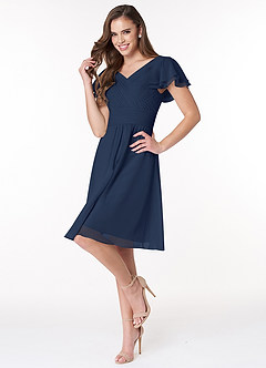 Azazie Hadley Modest Bridesmaid Dresses A-Line Pleated Chiffon Knee-Length Dress image4