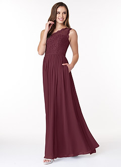 Azazie Demi Brautjungfernkleider A-Linie One-Shoulder Chiffon Kleid Cabernetrot image3