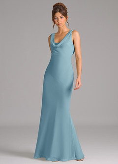 Azazie Rylina Bridesmaid Dresses Moody Blue Mermaid Pleated Chiffon Dress image5