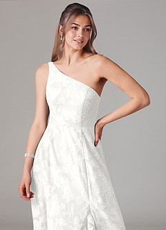 Azazie Ellianna Bridesmaid Dresses White A-Line One Shoulder Floral Burnout Dress image5