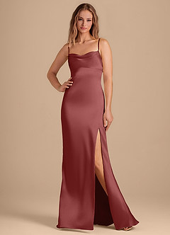 Azazie Camila Bridesmaid Dresses Terracotta Sheath Sweetheart Neckline Metallic Satin Dress image1