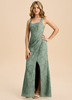 Azazie Mero Junior Robe Fourreau en Blumen-Burnout Plissée Matcha image5