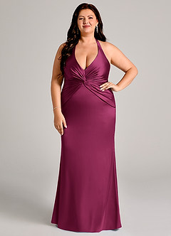 Azazie Valerie Bridesmaid Dresses Red Plum Mermaid Pleated Stretch Satin Dress image7