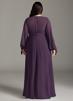 Azazie Matilda Bridesmaid Dresses Plum A-Line Long Sleeve Chiffon Dress image10