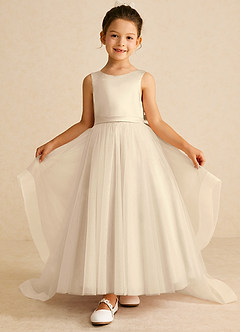 Azazie Pumpkin Flower Girl Dresses Champagne A-Line Convertible Tulle Dress image2