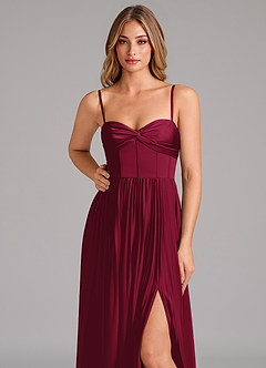 Azazie Akiko Bridesmaid Dresses Burgundy A-Line Sweetheart Neckline Stretch Satin Dress image8