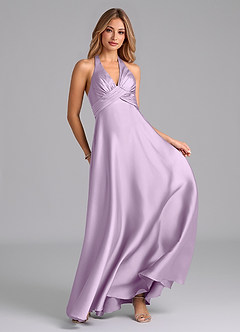 Azazie Tessie Bridesmaid Dresses Frosted Lilac A-Line Pleated Stretch Satin Dress image4