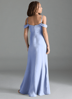 Azazie Amyra Junior Ice Sheath Off the Shoulder Stretch Satin Dress image5