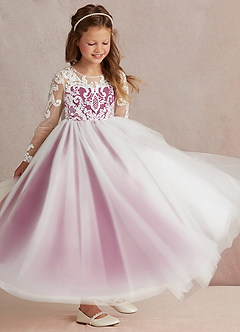 Azazie Elodie Flower Girl Dresses Ivory Mulberry Ball-Gown Lace Dress image2