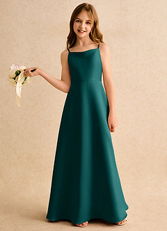 Azazie Joella Junior Formal Flower Girl Dresses Peacock A-Line Pleated Matte Satin Dress image2