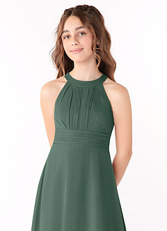 Azazie Linna Junior Sea Moss A-Line Pleated Chiffon Dress image4