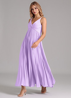 Azazie Raychelle Bridesmaid Dresses Lilac A-Line Pleated Stretch Satin Dress image6