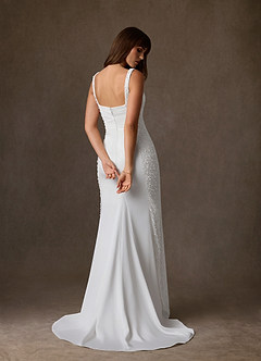 Azazie Shauna Wedding Dresses Diamond White Sheath Square Neckline Crepe Back Satin Dress image2