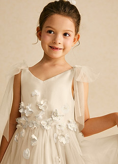 Azazie Minia Flower Girl Dresses Champagne A-Line Bow Matte Satin Dress image4