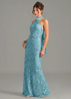 Azazie Velli Bridesmaid Dresses Celestial Azure Mermaid High Neck Mesh Dress image2