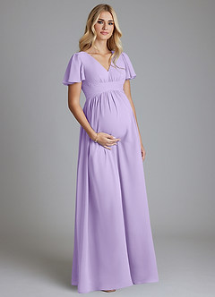Azazie Verna Maternity Bridesmaid Dresses A-Line V-Neck Ruched Chiffon Floor-Length Dress image3