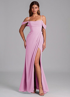 Azazie Johana Vestidos de damas de honor Vestido de Rosa Caramelo de Gasa de Corte Sirena Convertible con Vestidos sin tirantes image4