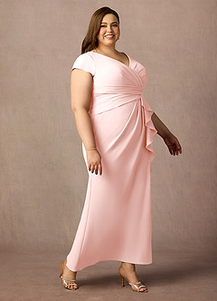 Azazie Tana vestidos de madre de la novia Vestido de Rosa Rubor de Crepé elástico de Sirena con Cuello en V plisado image9
