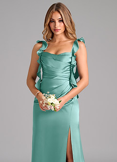 Azazie Jessamine Brautjungfernkleider A-Linie Korsett Stretch-Satin Kleid Aqua image7