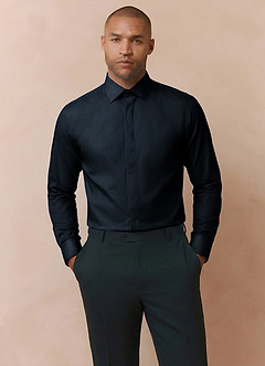 front Noah Navy Blue Performance Stretch Dress Shirt