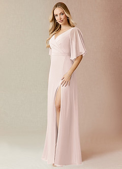 Azazie Cierra Bridesmaid Dresses Rose Petal A-Line V-Neck Chiffon Dress image3