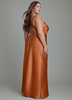 Azazie Evadne Bridesmaid Dresses Copper Sheath Pleated Stretch Satin Dress image8