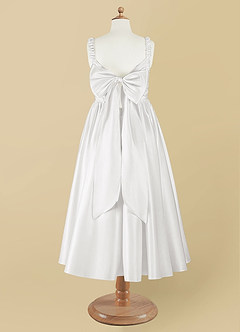 Azazie Cutie Pie Flower Girl Dresses White A-Line Pleated Matte Satin Dress image8