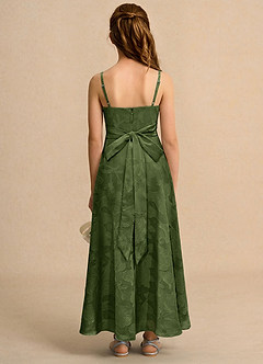 Azazie Pebbles Junior Formal Abiti da Ragazza di Fiori Abito A-Line in Burnout Floreale Plissettato Oliva image3