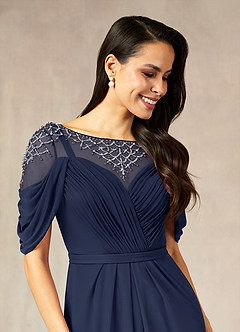 Azazie Clarise Vendita Finale Abito Tubino in Maglia Plissettato Marino Scuro image4