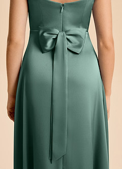 Azazie Kiki Junior Eucalyptus A-Line Bow Stretch Satin Dress image4