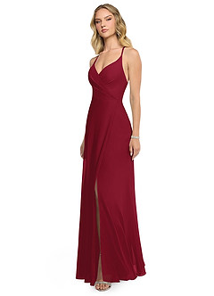 Azazie Davis Bridesmaid Dresses Burgundy A-Line V-Neck Chiffon Dress image3