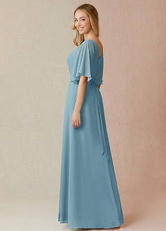 Azazie Cierra Robes de demoiselle d'honneur Robe Trapèze en Mousseline de soie Col en V Bleu Maussade image5