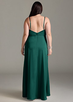 Azazie Brielle Robes de demoiselle d'honneur Robe Trapèze en Satin extensible Bretelles spaghetti émeraude image7